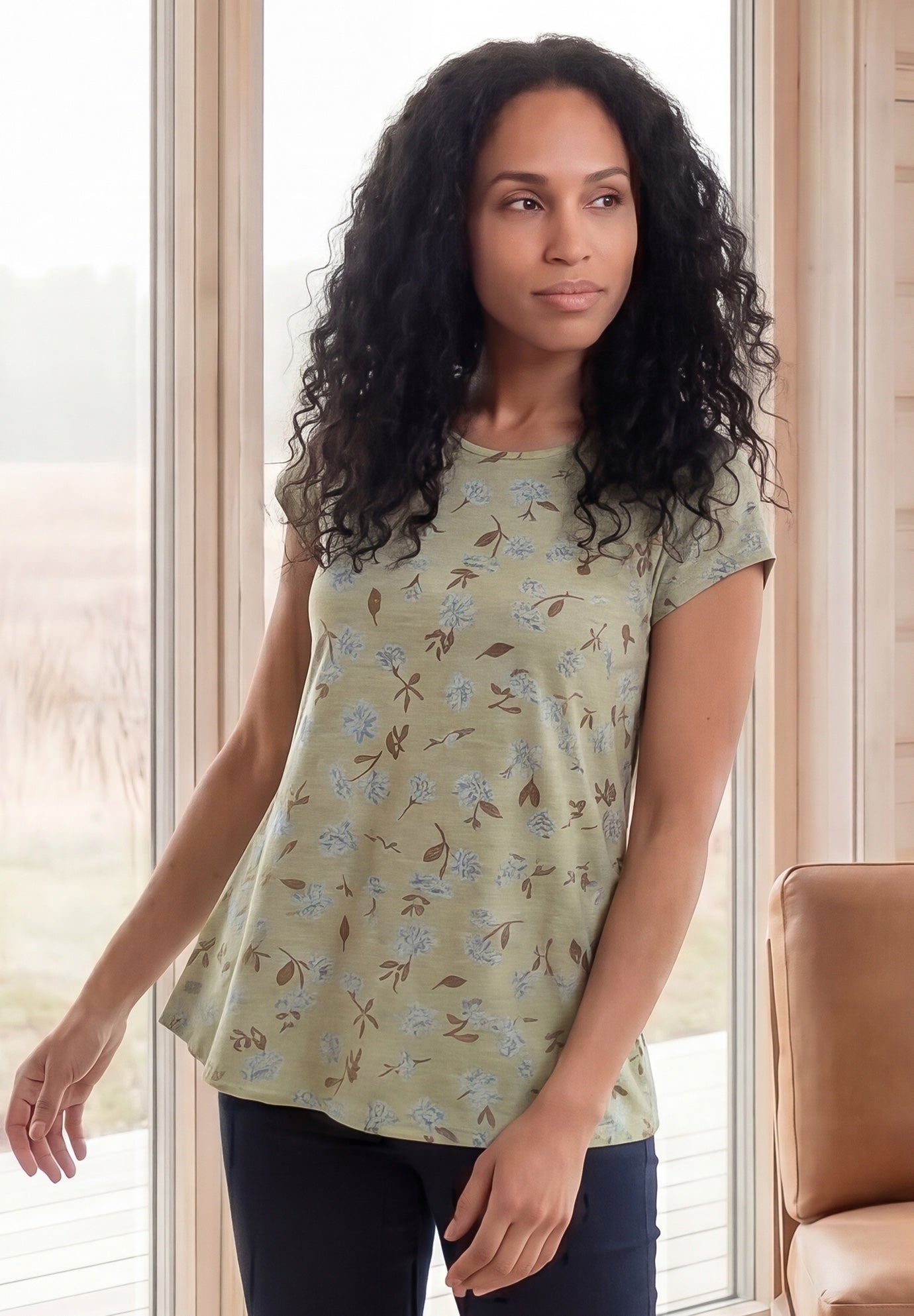 Cotton Jersey Slub Cap Sleeve Trapeze Tee image number 0