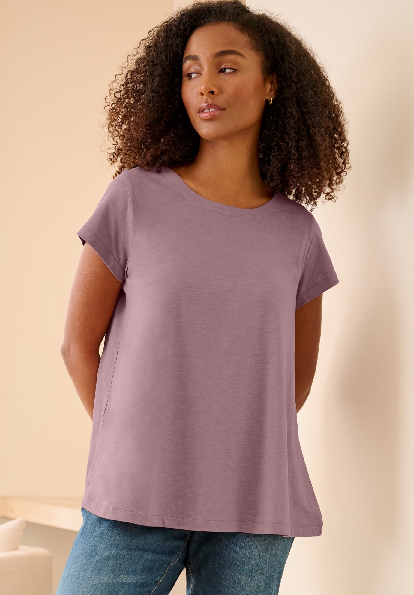 Cotton Jersey Slub Cap Sleeve Trapeze Tee image number 0
