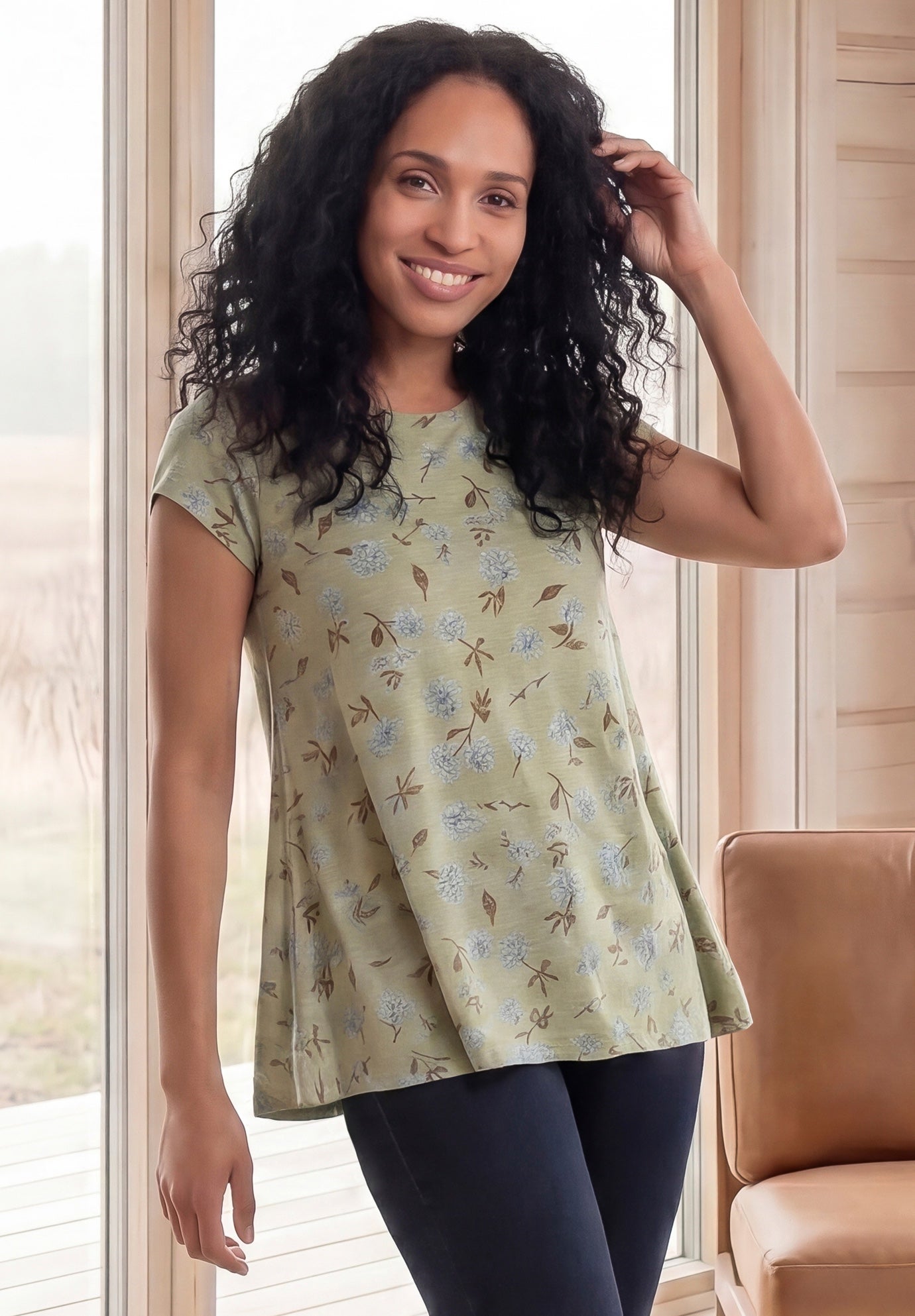 Cotton Jersey Slub Cap Sleeve Trapeze Tee image number 0