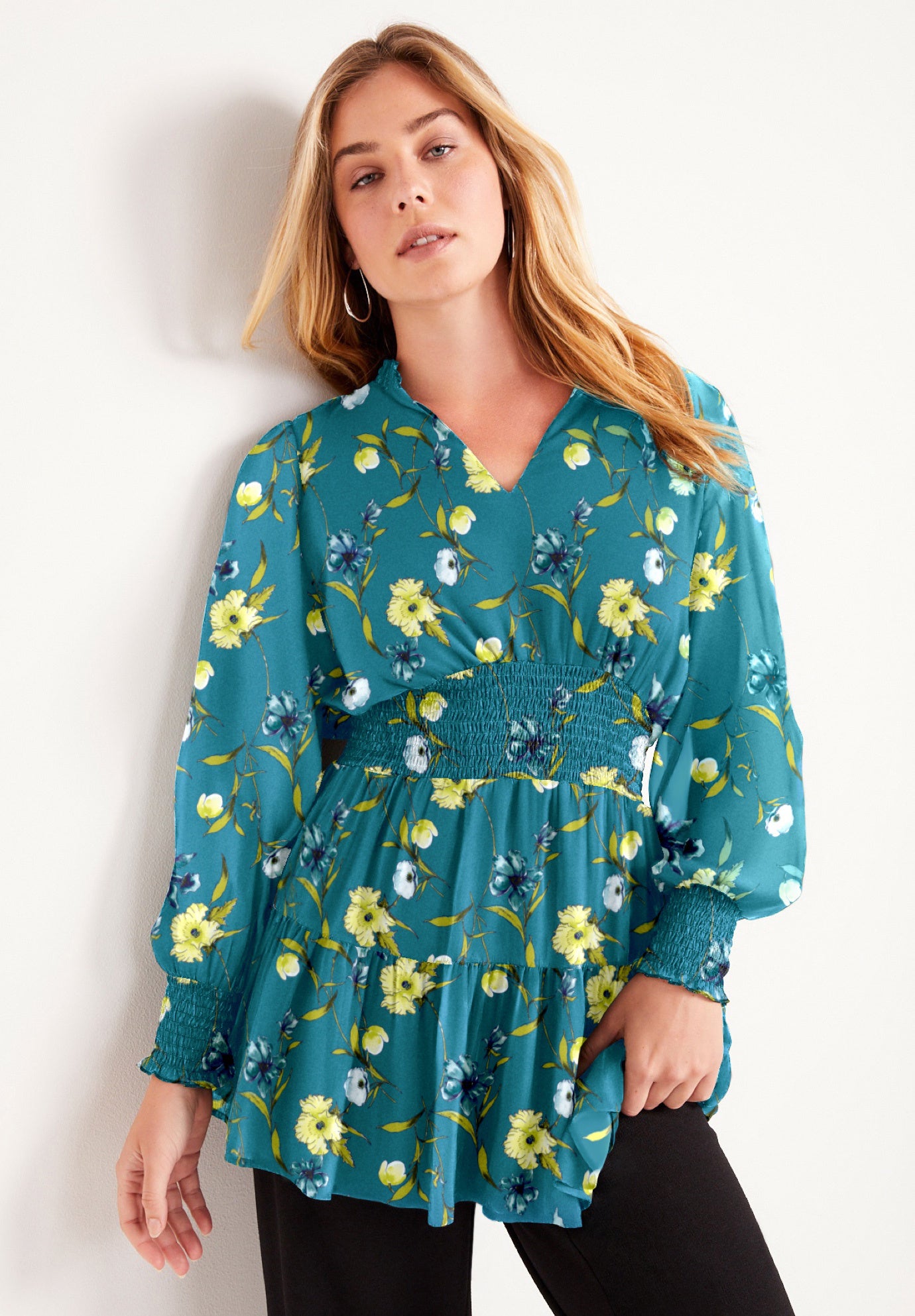 Smocked Georgette Tunic image number 0