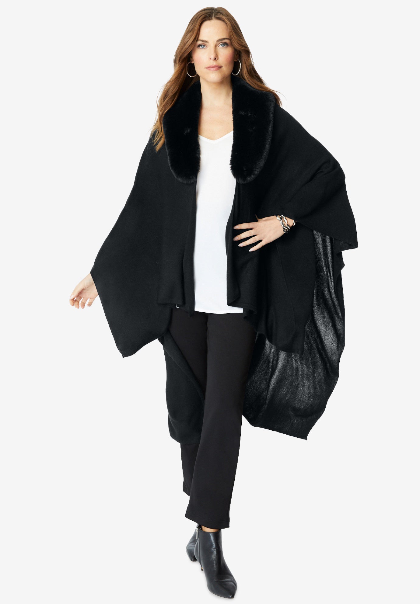 Faux Fur-Trimmed Shawl image number 0