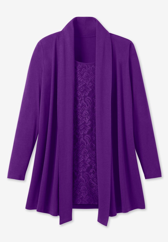 2-Fer Cardigan & Attached Lace Tunic image number 5