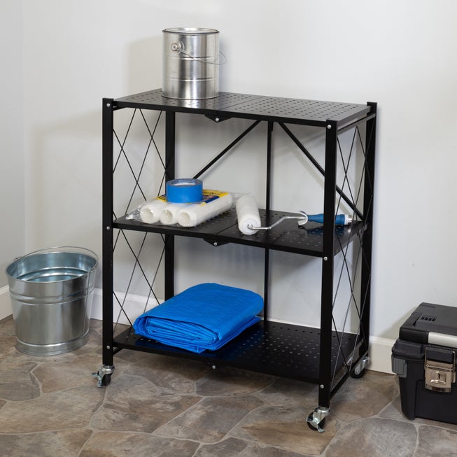 3-Tier Metal Folding Shelf on Wheels image number 0