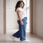 Elastic Waist With Drawstring Wide Leg Jeans image number null