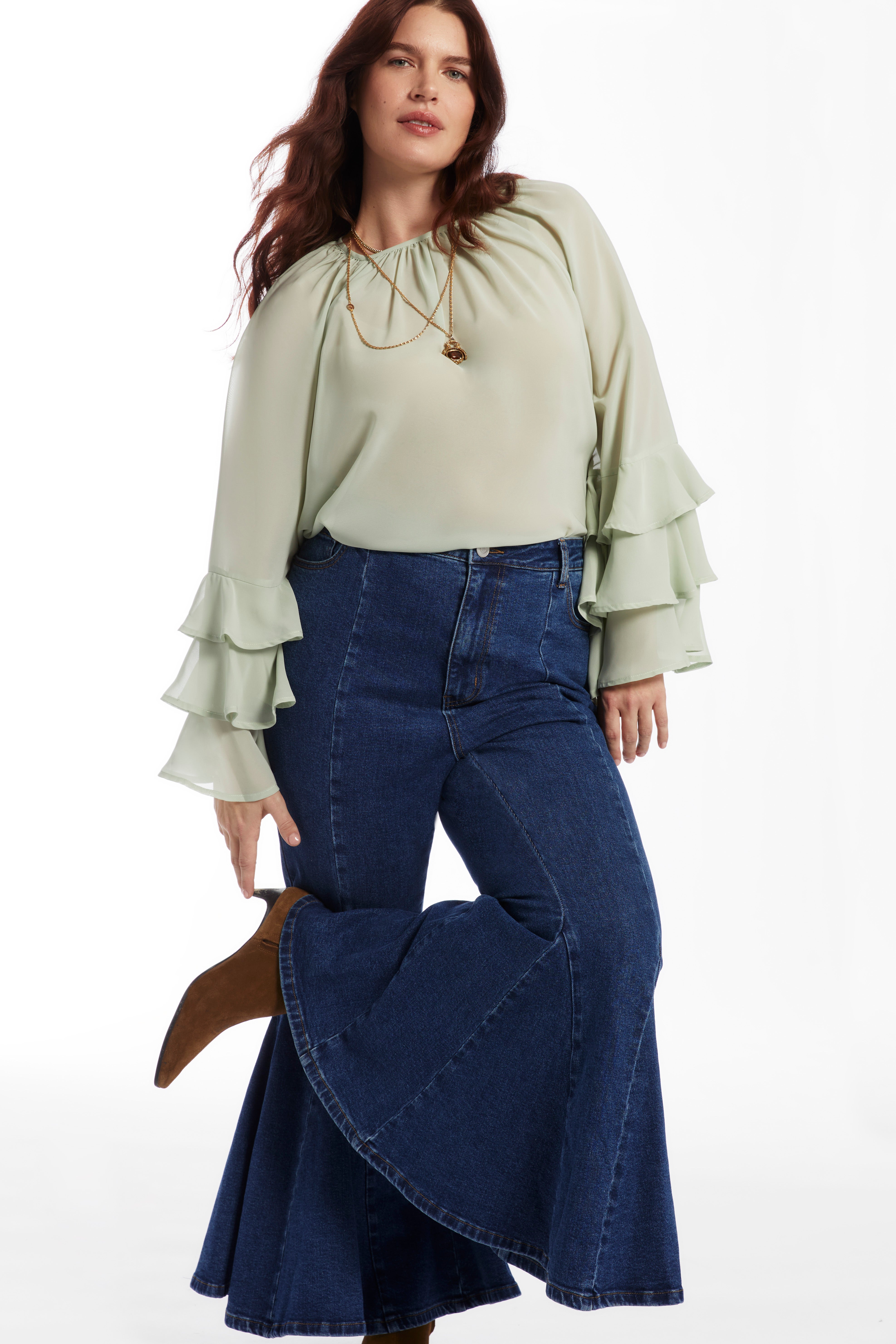 High Waisted Flare Godet Jean image number 2
