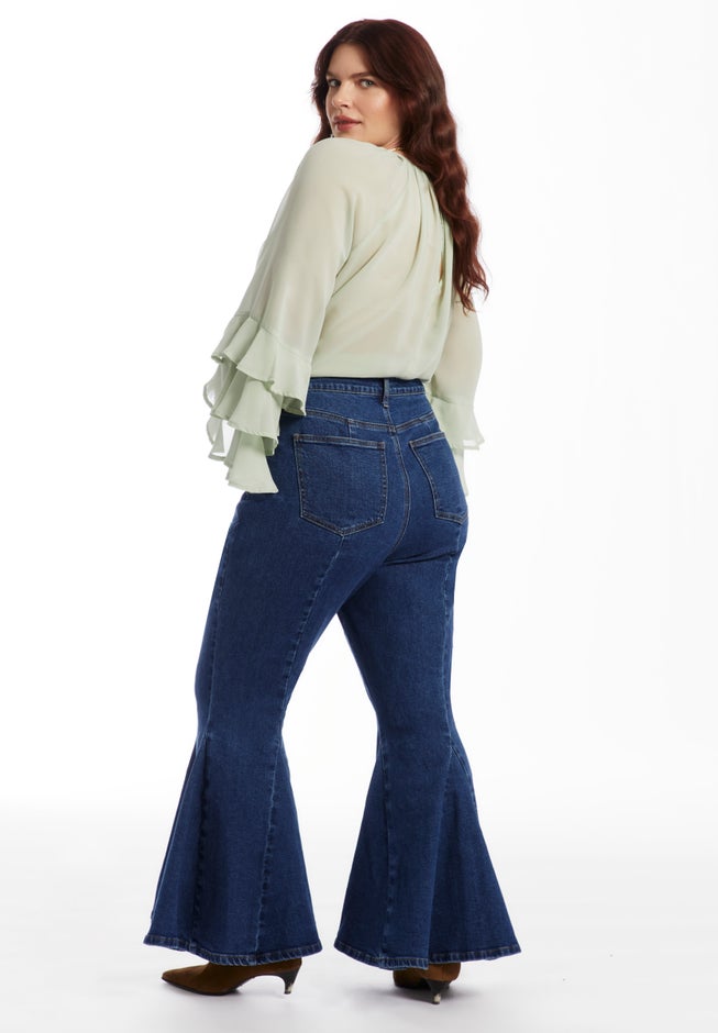 High Waisted Flare Godet Jean image number 3