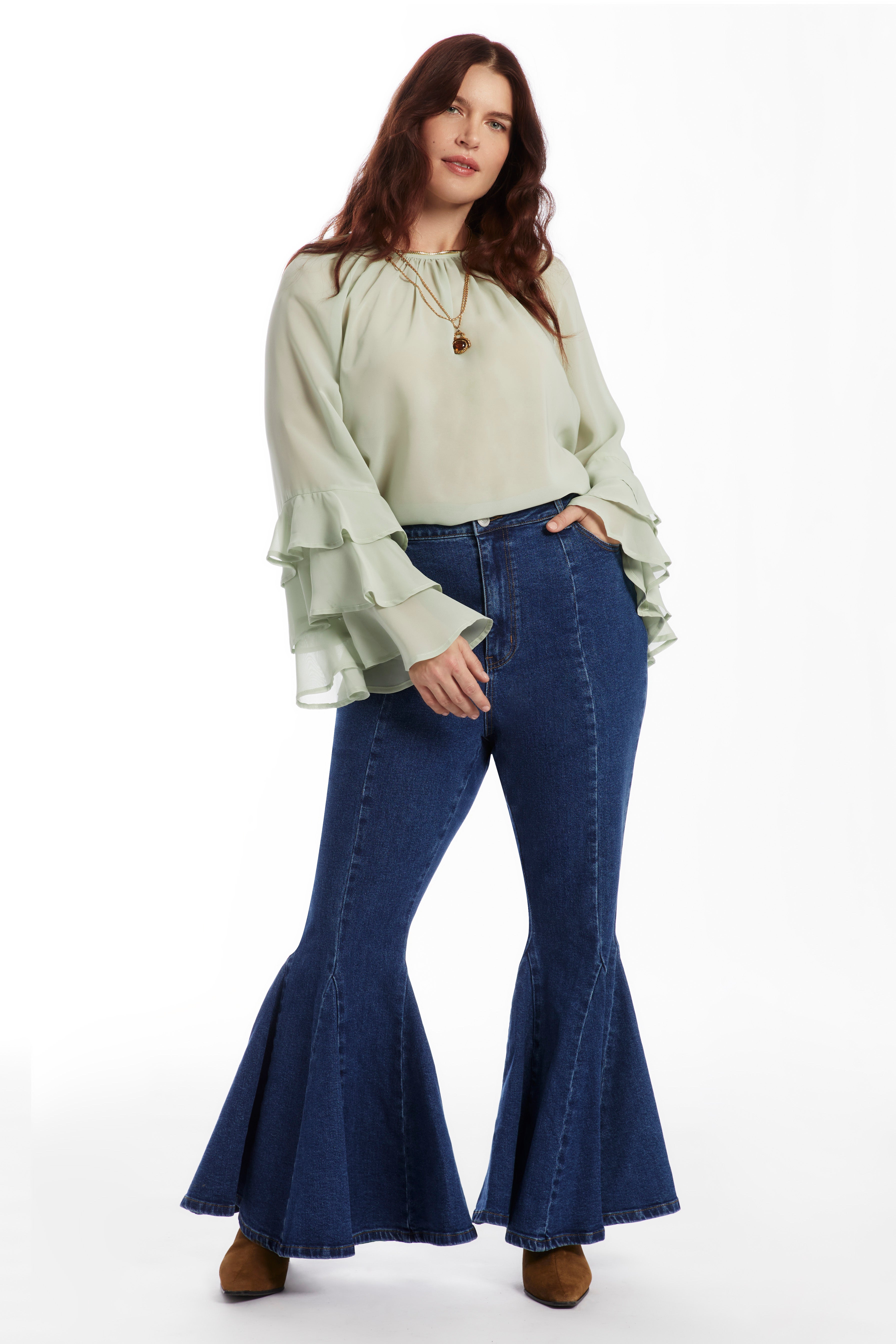 High Waisted Flare Godet Jean image number 1