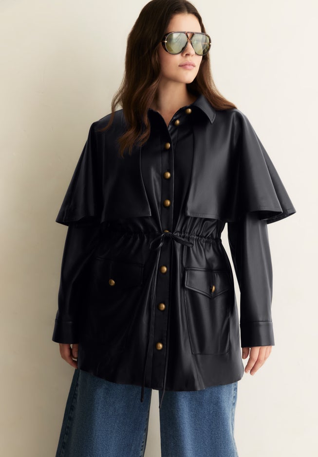 Faux Leather Cape Jacket image number 2