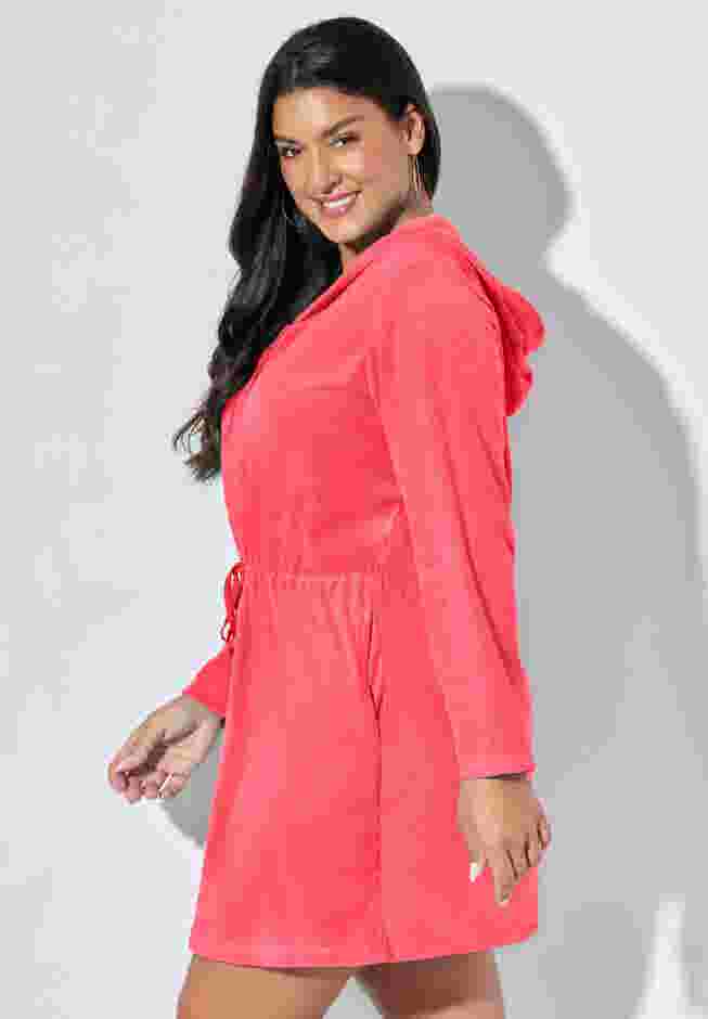 French Terry Tie Waist Hoodie Cover Up image number 2