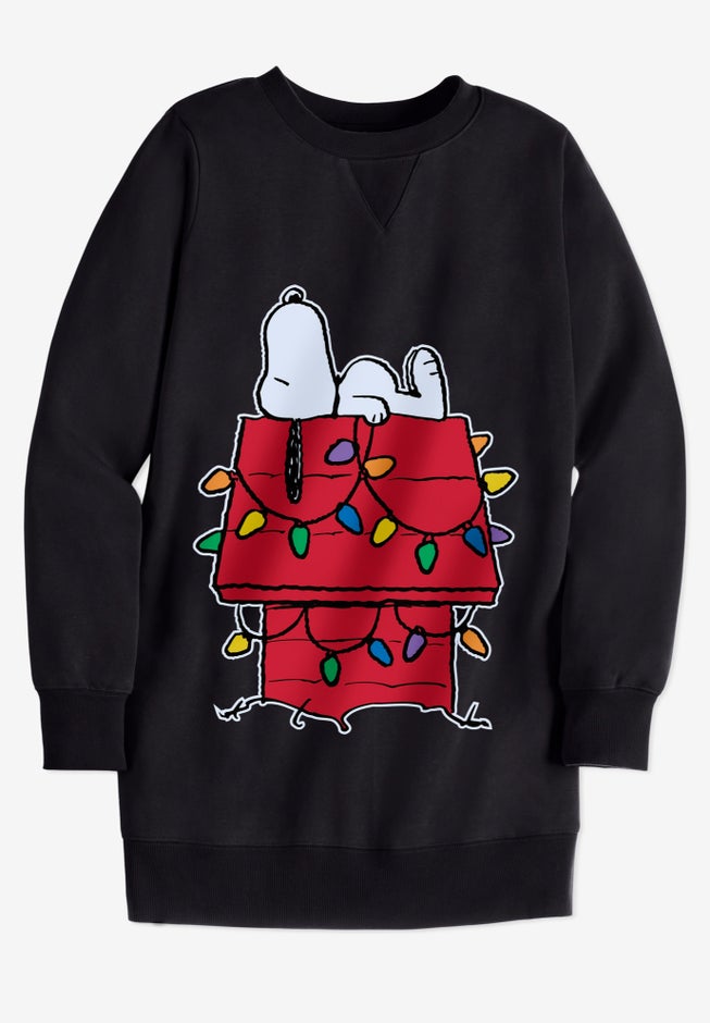 Peanuts Women's Crewneck Sweatshirt Black XMAS Snoopy image number 1