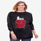 Peanuts Women's Crewneck Sweatshirt Black XMAS Snoopy image number null