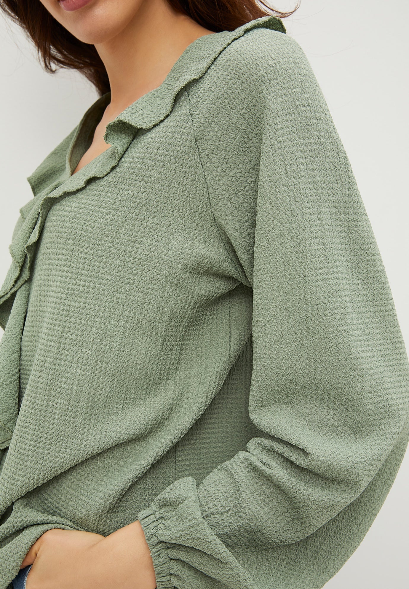 Knit Top With Ruffled V-Neck image number 1