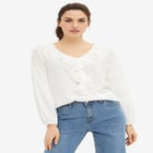 Knit Top With Ruffled V-Neck image number null