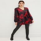 Inverted Pleat Textured Knit Tunic With Blouson Sleeves image number null