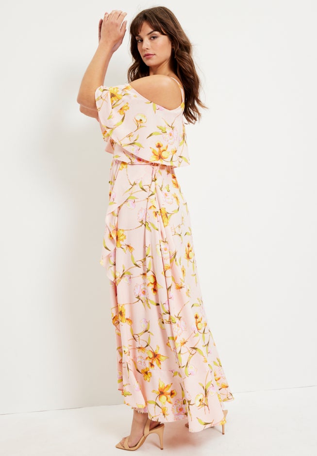 Cold-Shoulder Faux-Wrap Maxi Dress image number 2