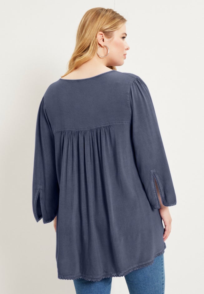 Acid Wash Peasant Blouse image number 1