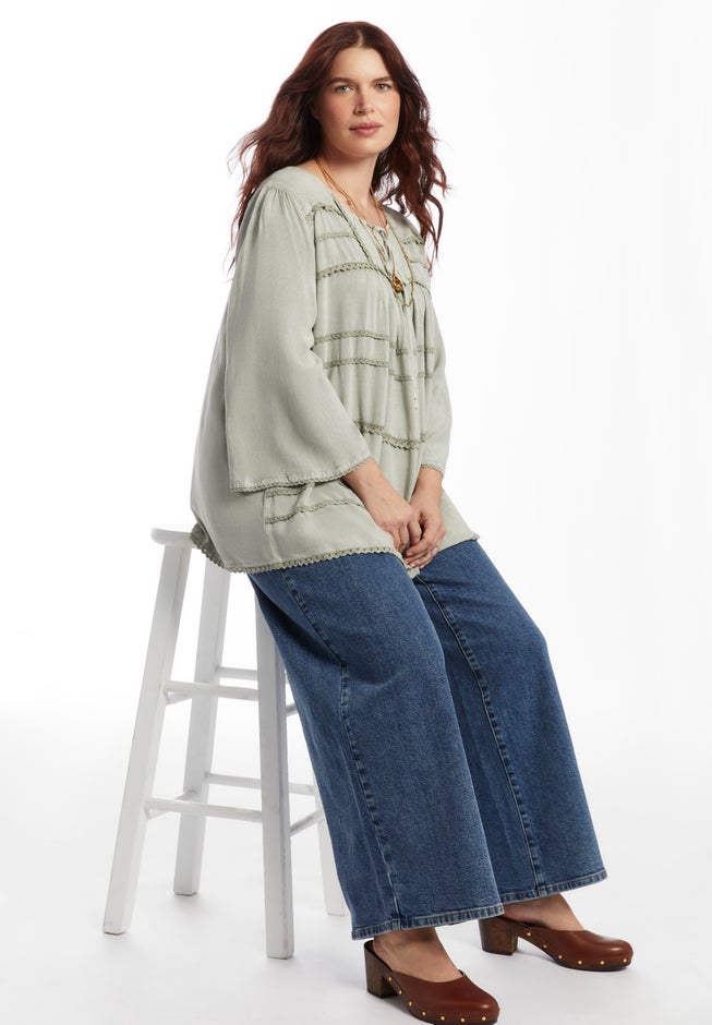 Acid Wash Peasant Blouse image number 3