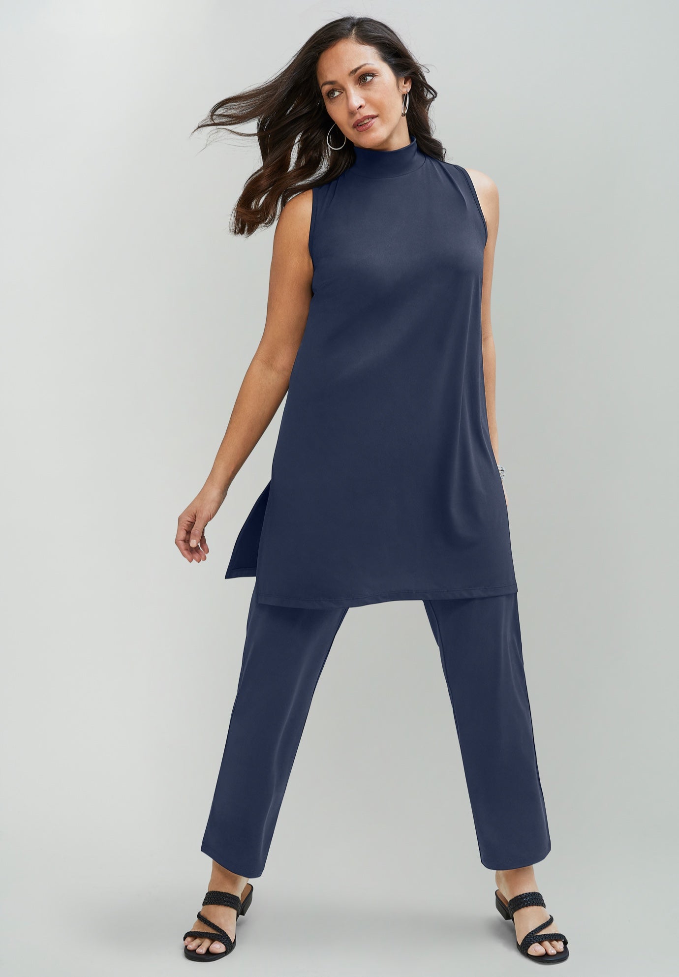 2-Piece Stretch Knit Mockneck Mega Tunic Set image number 0
