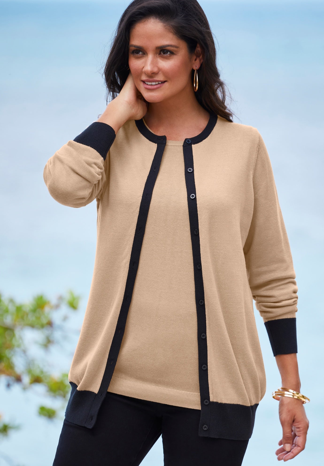 Fine Gauge Button-Front Cardigan image number 0