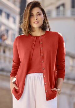 Fine Gauge Button-Front Cardigan