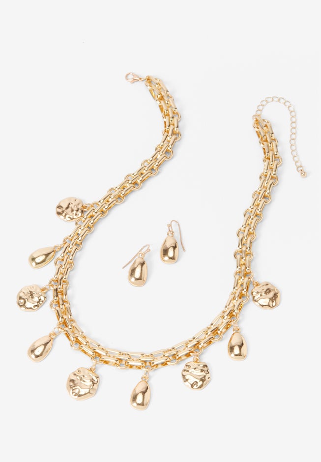 Hammered Chain Earring & Necklace Set image number 1
