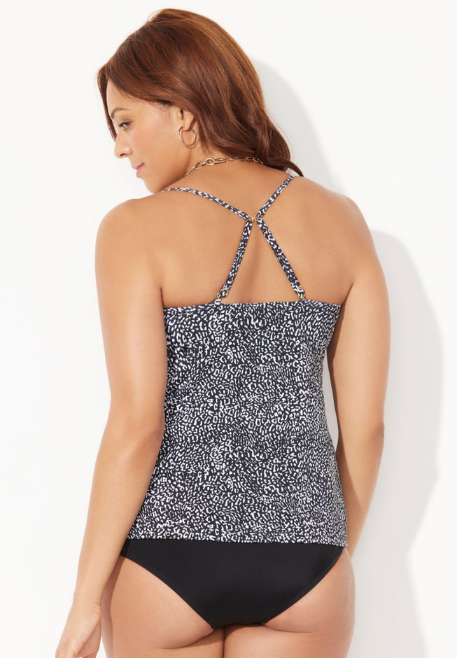 Adjustable Cleaveage Tie Front Underwire Tankini Top image number 3