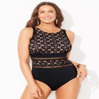 High Neck Lace Lattice One Piece Swimsuit image number null