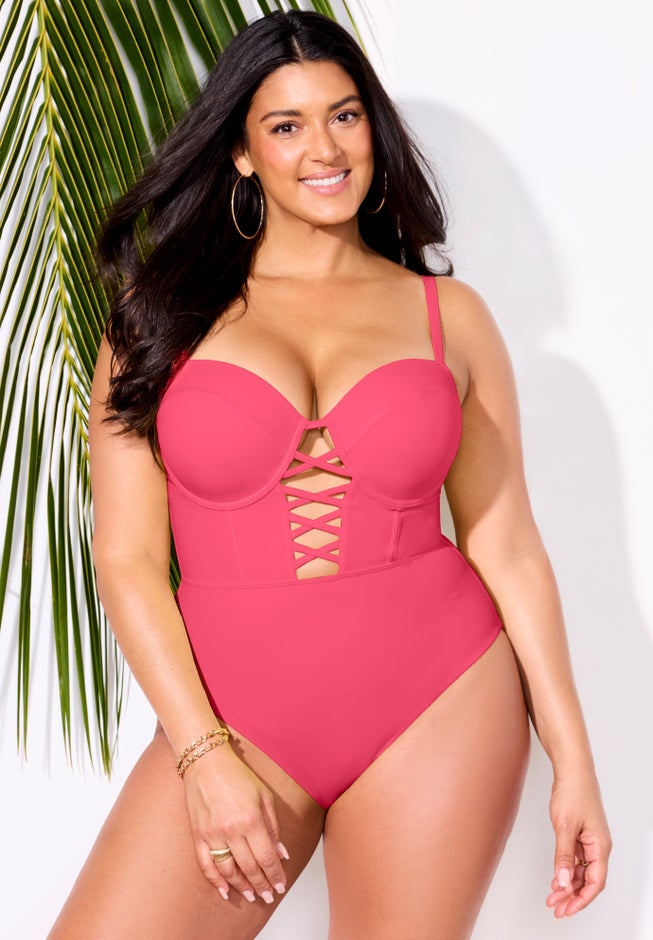 Underwire Lace Up One Piece Swimsuit image number 3