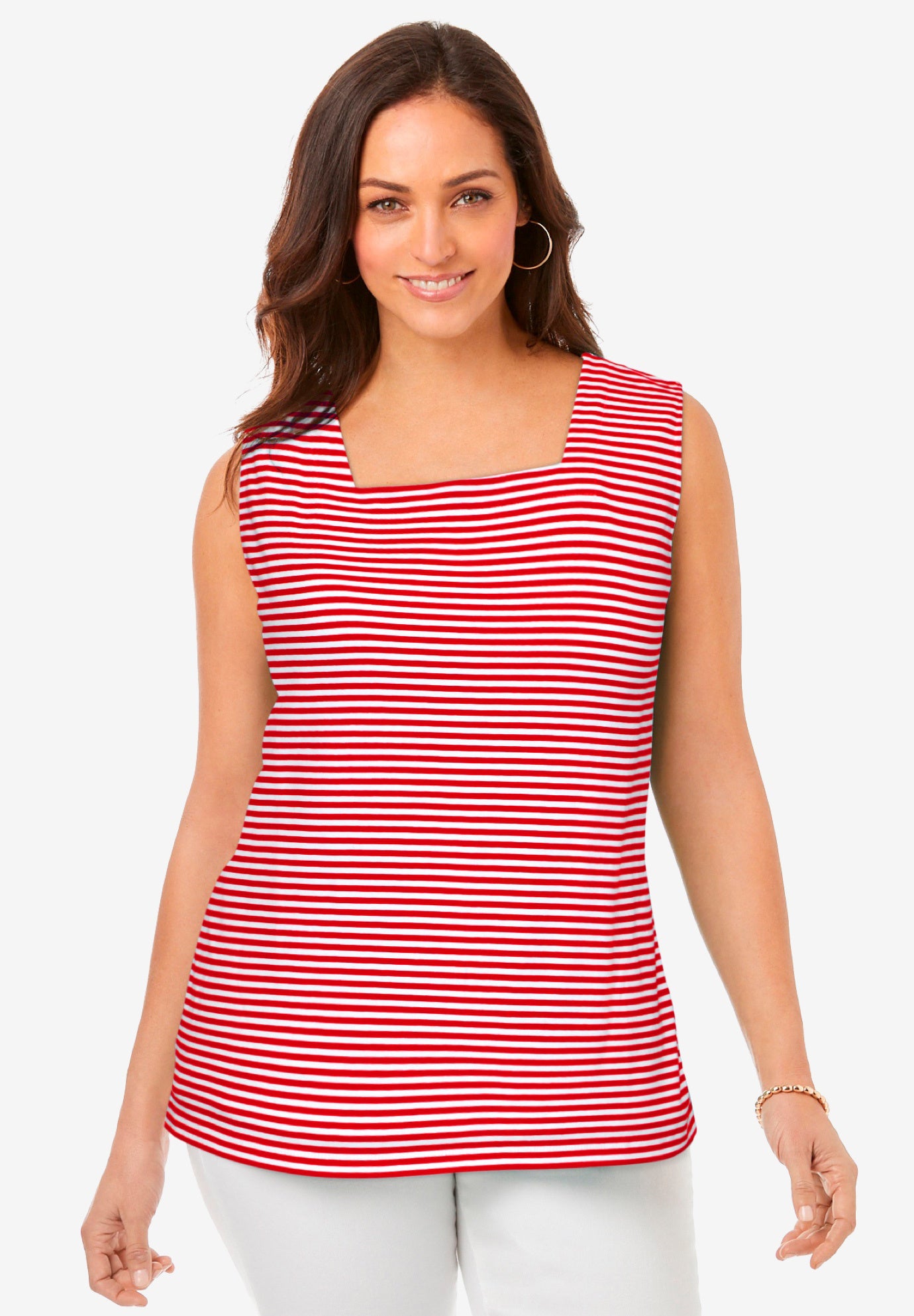 Stretch Cotton Square Neck Tank image number 0