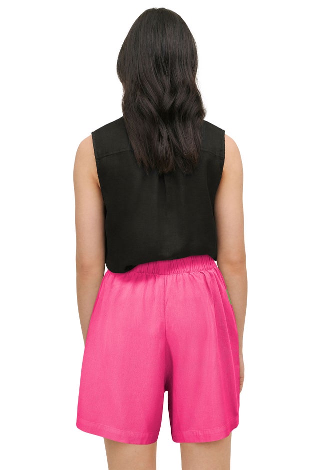 Linen-Blend Elastic Waist Shorts image number 1