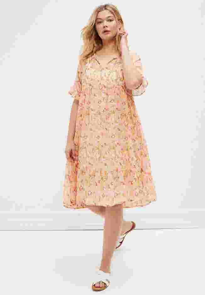 Sheer Ruffle Trim Dress With Keyhole Neckline image number 2