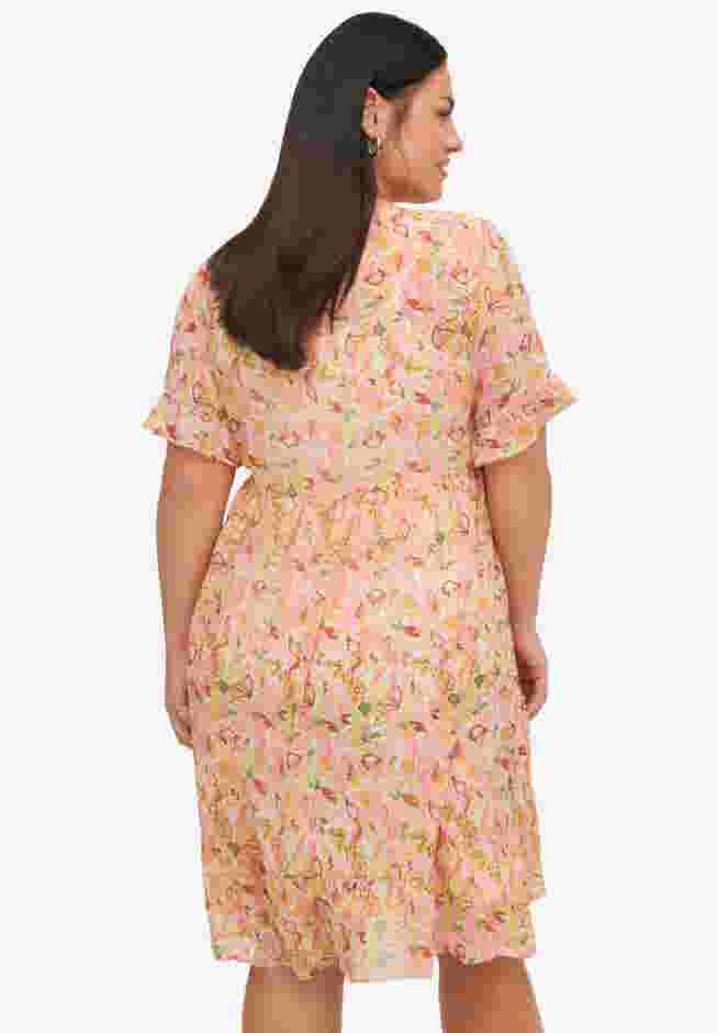 Sheer Ruffle Trim Dress With Keyhole Neckline image number 1