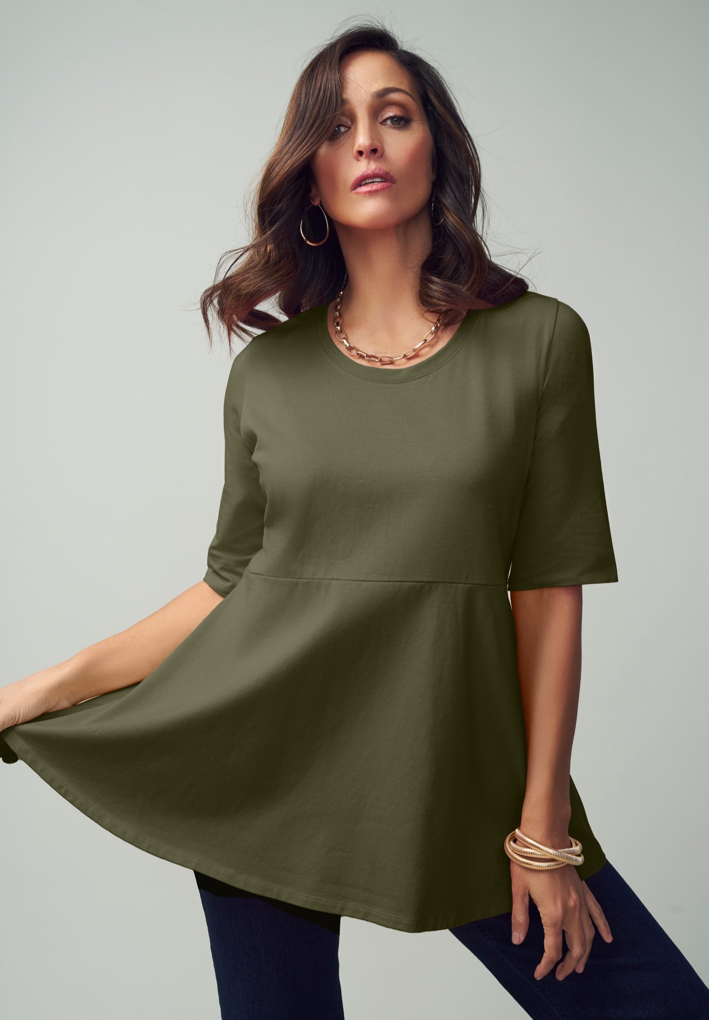 Stretch Cotton Peplum Tunic image number 0