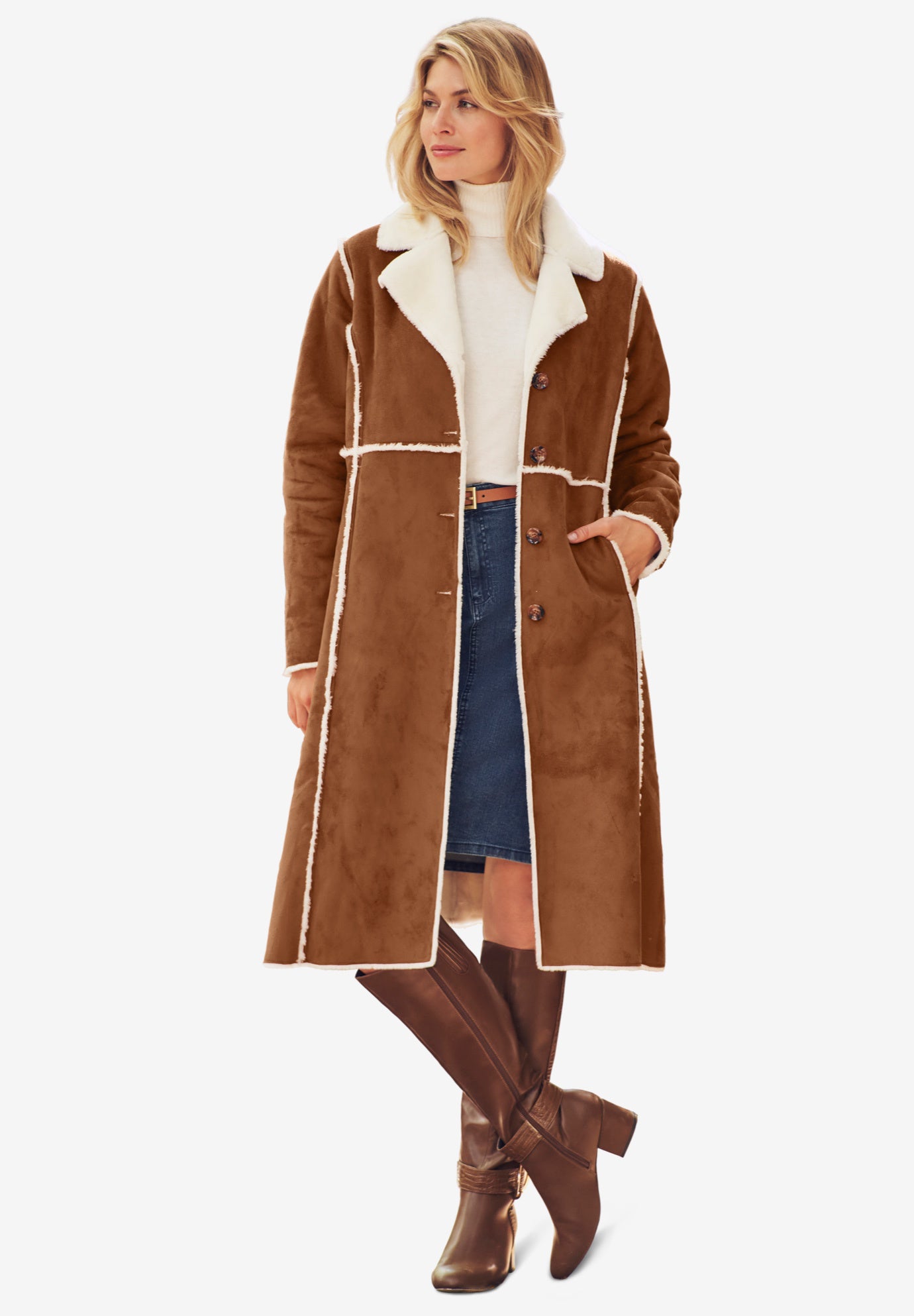Faux Shearling Midi Coat image number 0
