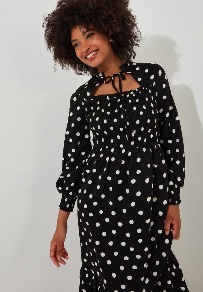 Long Sleeve Smocked Midi Dress image number 4