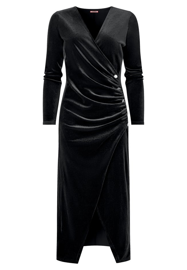 Velvet Faux Wrap Midi Dress image number 1