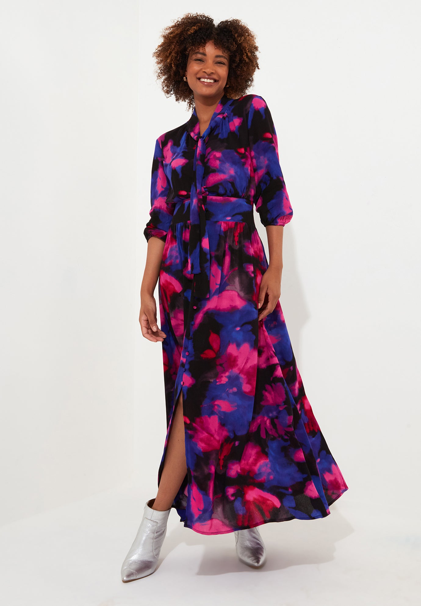 Tie Neck Printed Maxi Dress image number 0