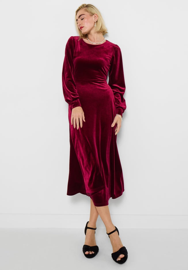 Crew Neck Velvet Midi Dress image number 1