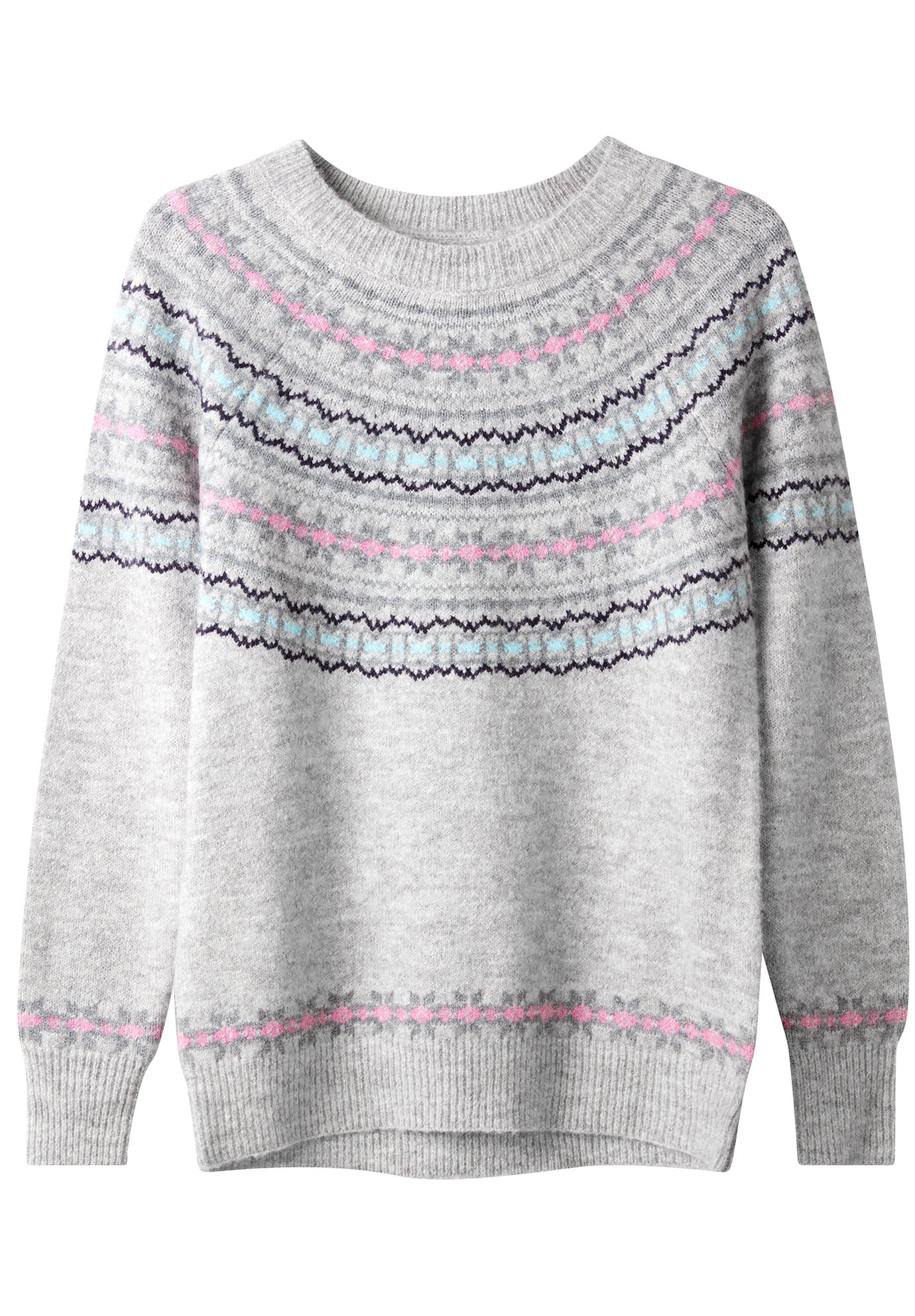 Fair Isle Rib Trim Crewneck Pullover image number 1