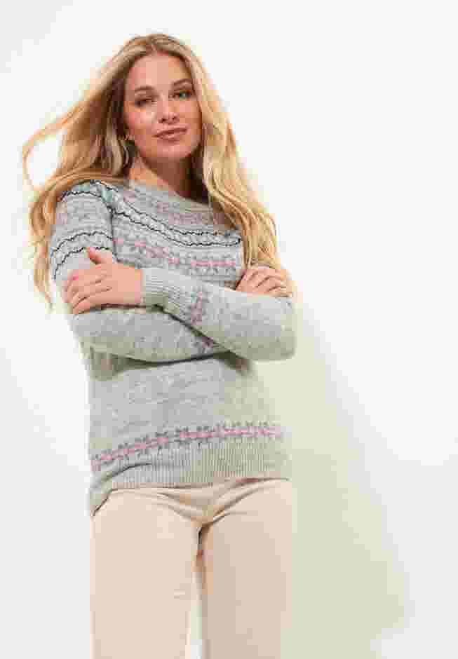 Fair Isle Rib Trim Crewneck Pullover image number 2