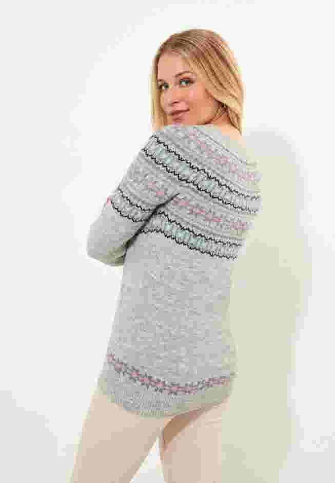 Fair Isle Rib Trim Crewneck Pullover image number 4