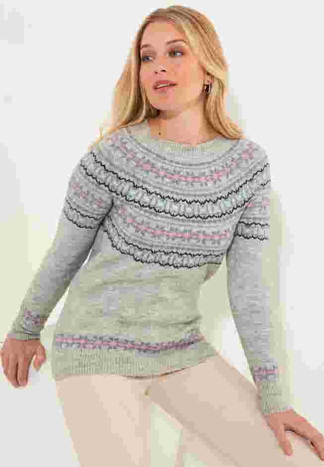 Fair Isle Rib Trim Crewneck Pullover image number 0