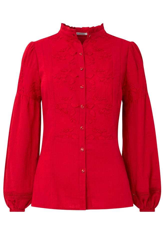 Long Balloon Sleeve Embroidered Blouse image number 1