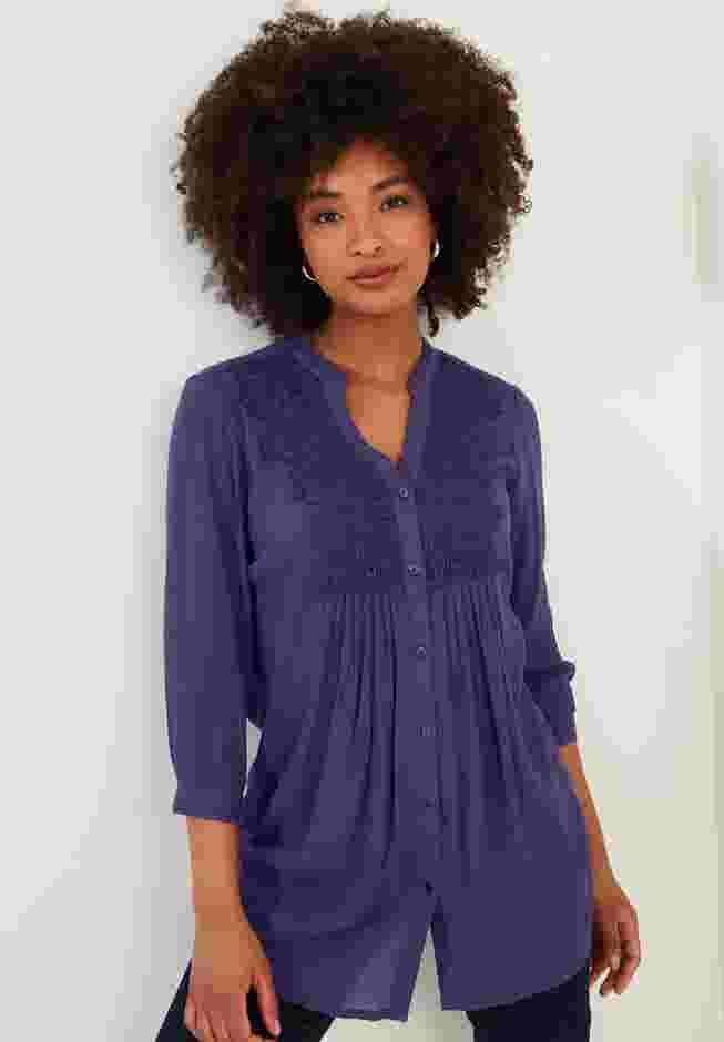 Crochet Trim Pintuck Shirt image number 0