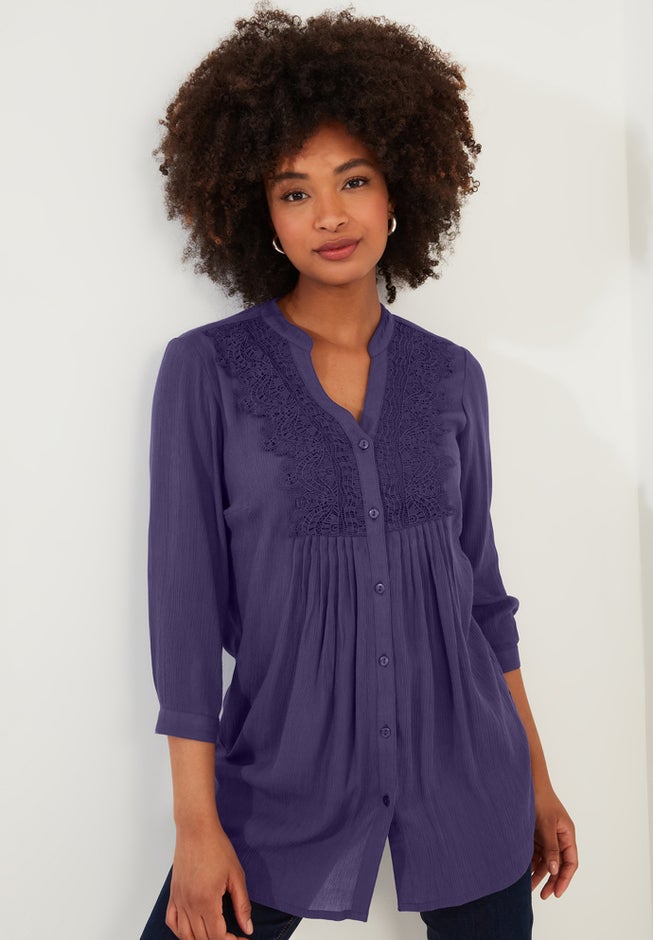 Crochet Trim Pintuck Shirt image number 0