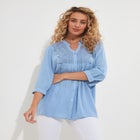 Crochet Trim Pintuck Shirt image number null