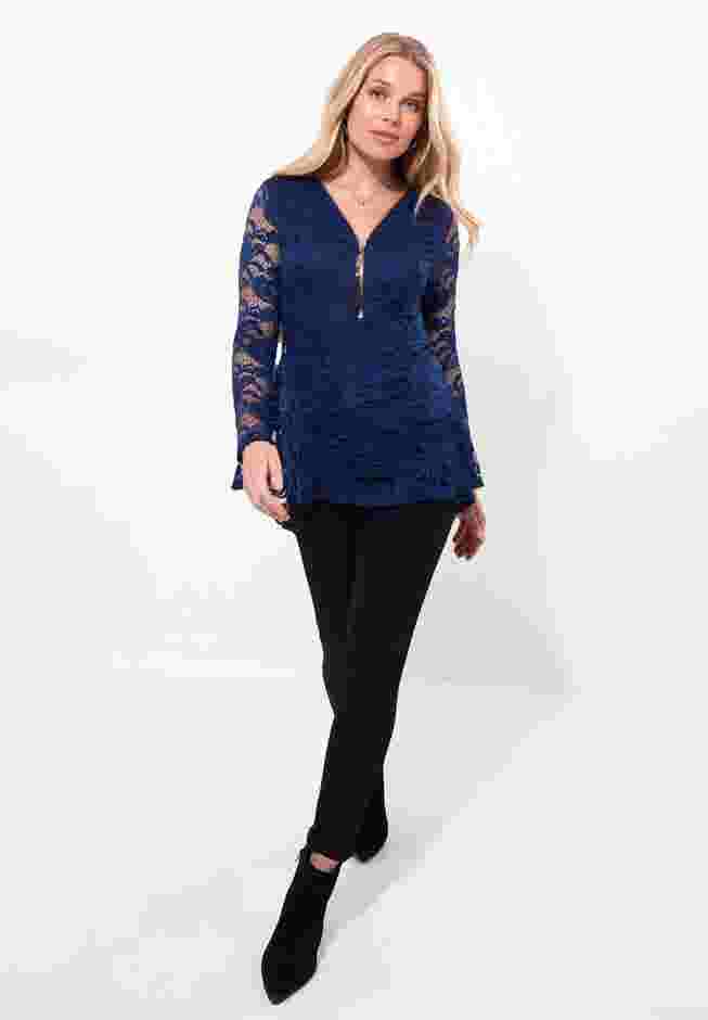 V-Neck Zip Lace Tunic image number 2
