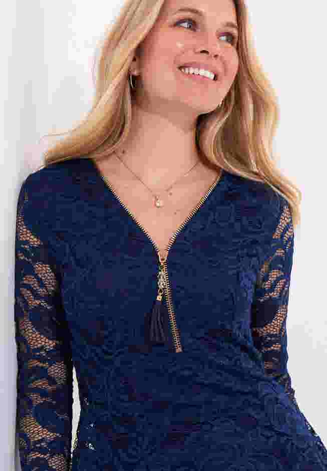 V-Neck Zip Lace Tunic image number 4