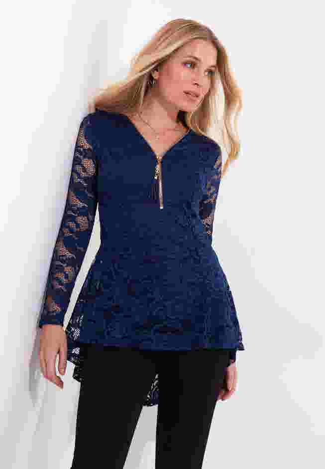 V-Neck Zip Lace Tunic image number 0