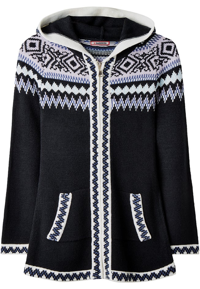 Fair Isle Drawstring V-Neck Zip Hoodie image number 0